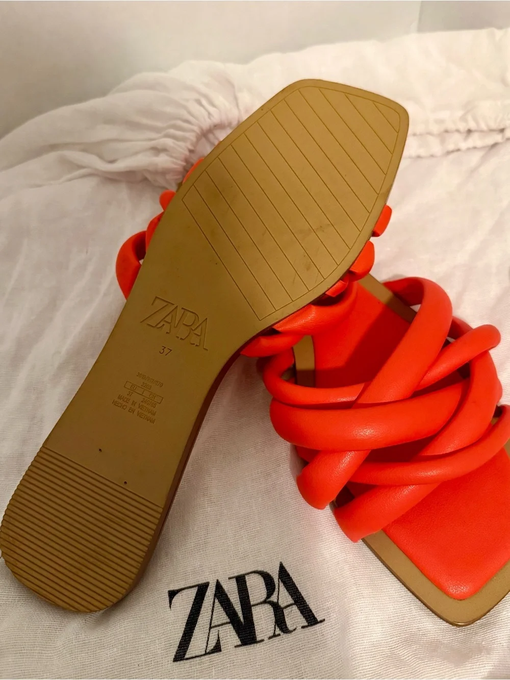 Zara Neon Coral Knotted Flat Sandals Size 37 - Picture 3 of 3